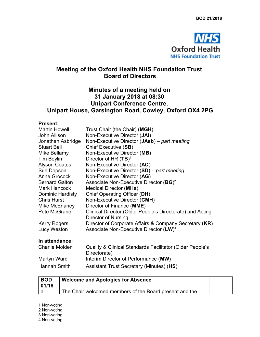 Meeting of the Oxford Health NHS Foundation Trust