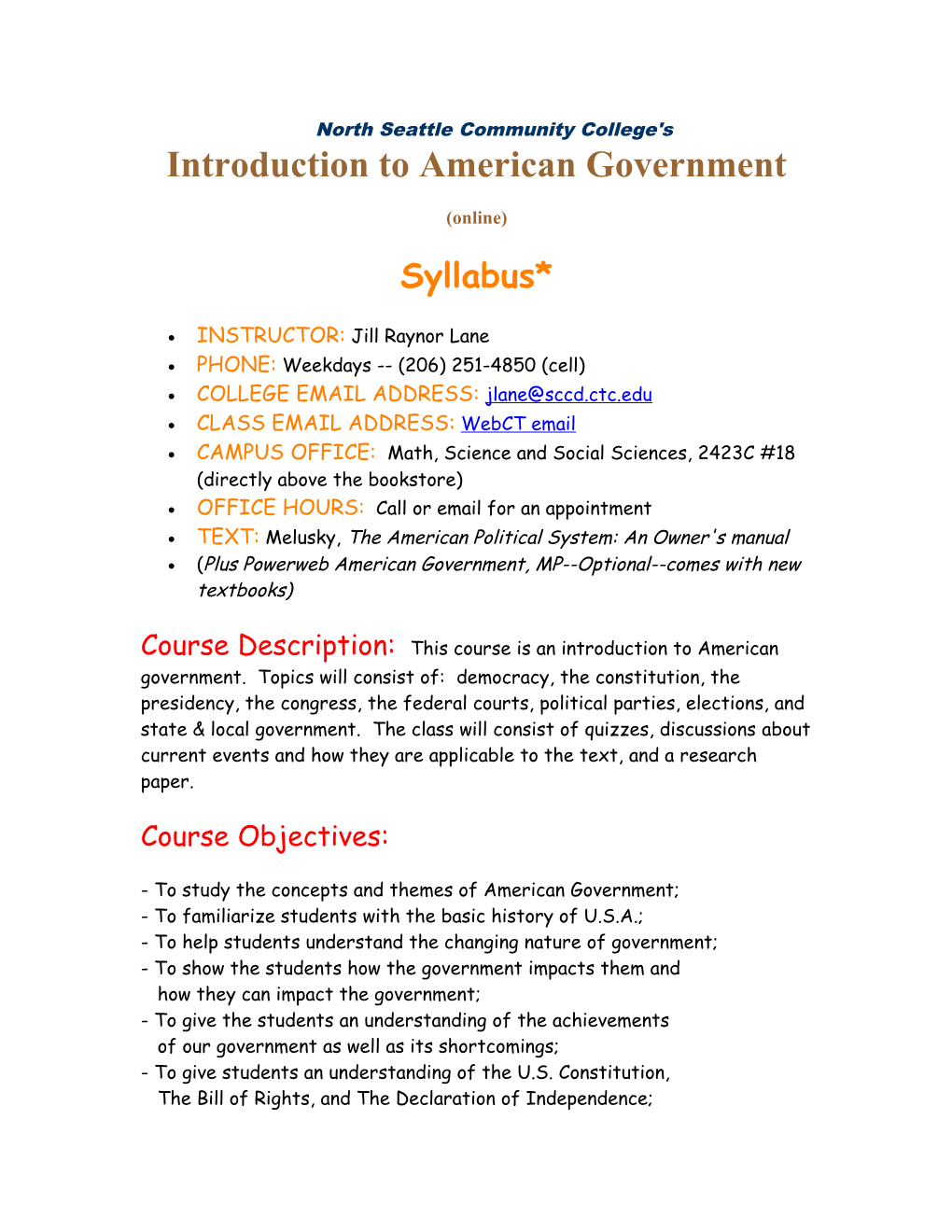 North Seattle Community College's Introduction to American Government