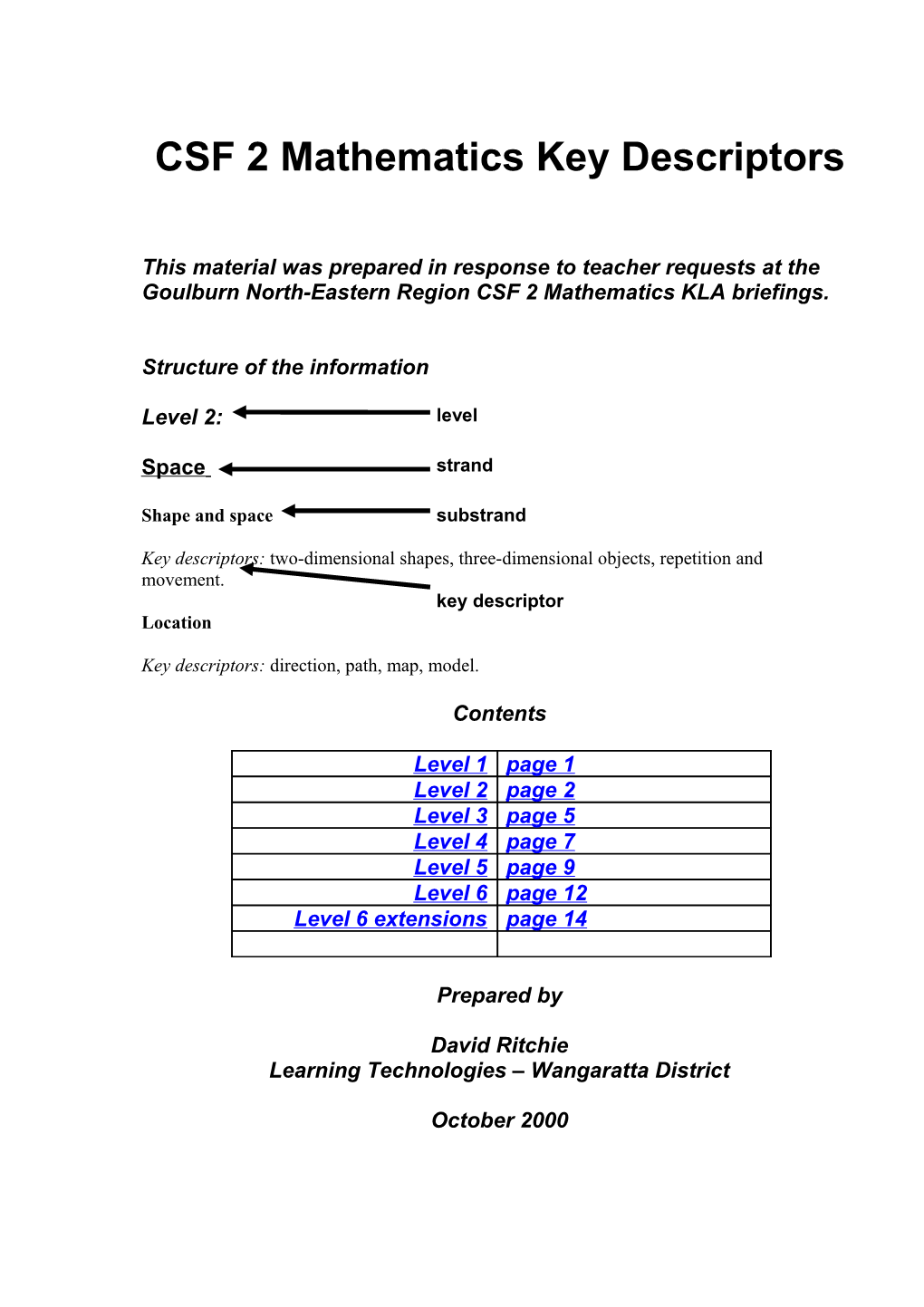 CSF 2 Mathematics Key Descriptors