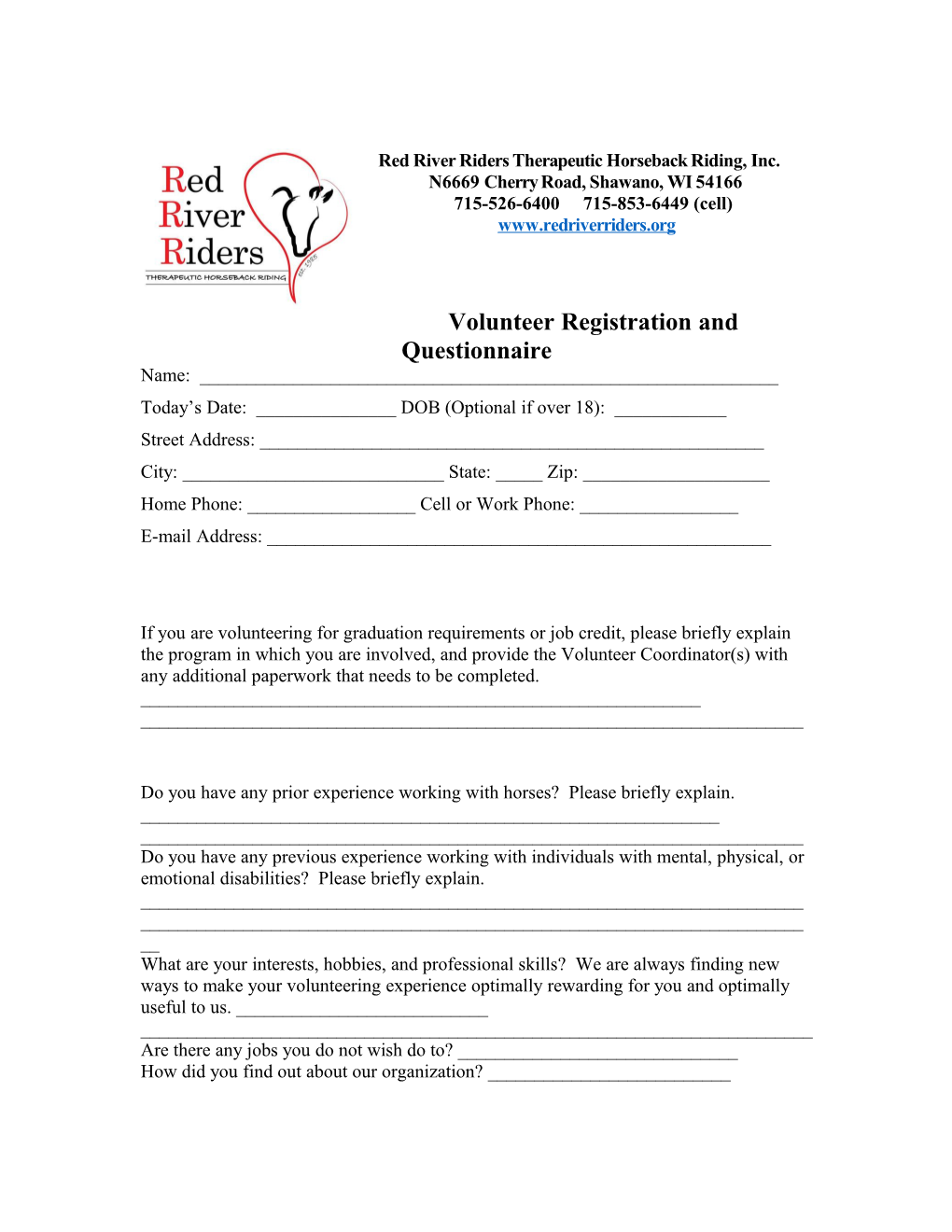 Volunteer Registration and Questionnaire