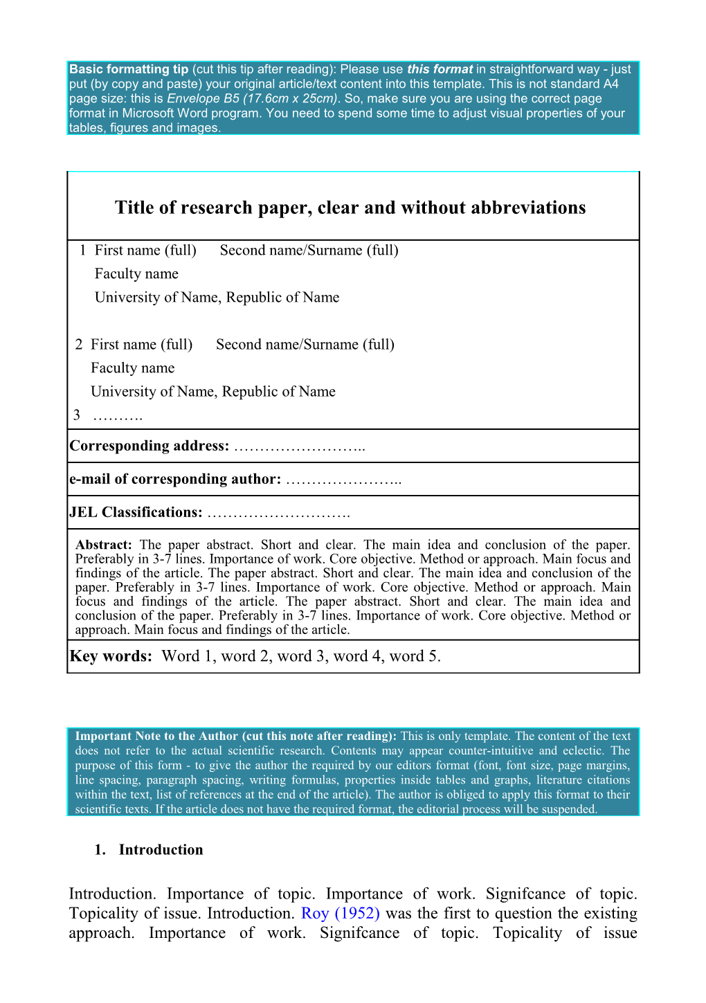 Title of Research Paper, Clear and Without Abbreviations