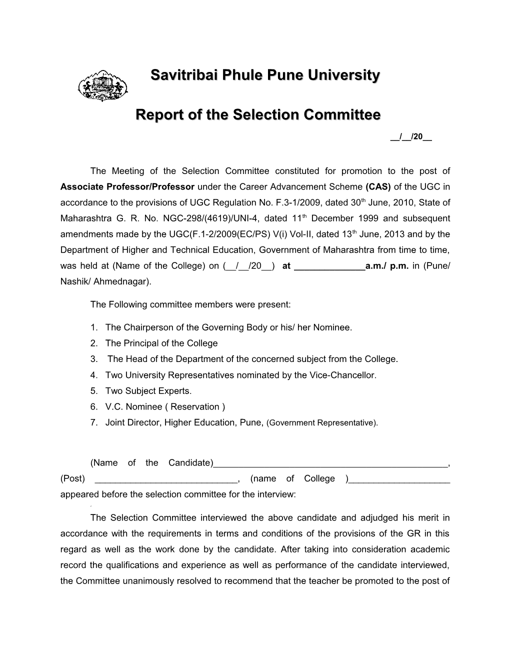 Report of the Selection Committee