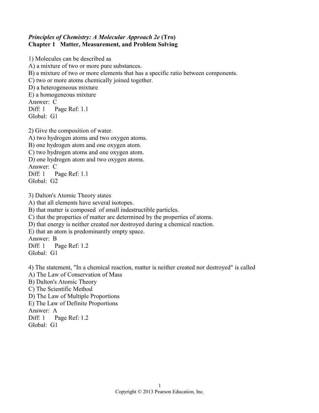 Principles of Chemistry: a Molecular Approach 2E (Tro)