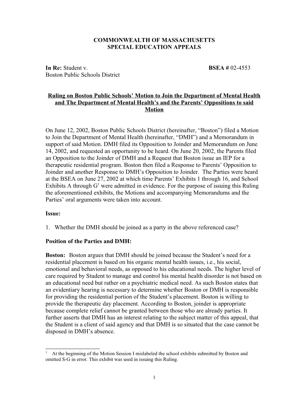 Special Education Appeals BSEA #02-4553