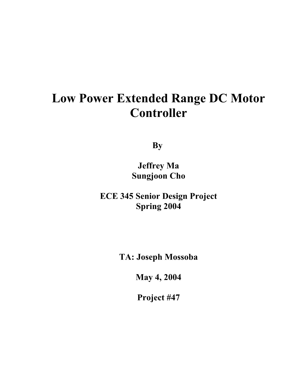 Low Power Extended Range DC Motor Controller