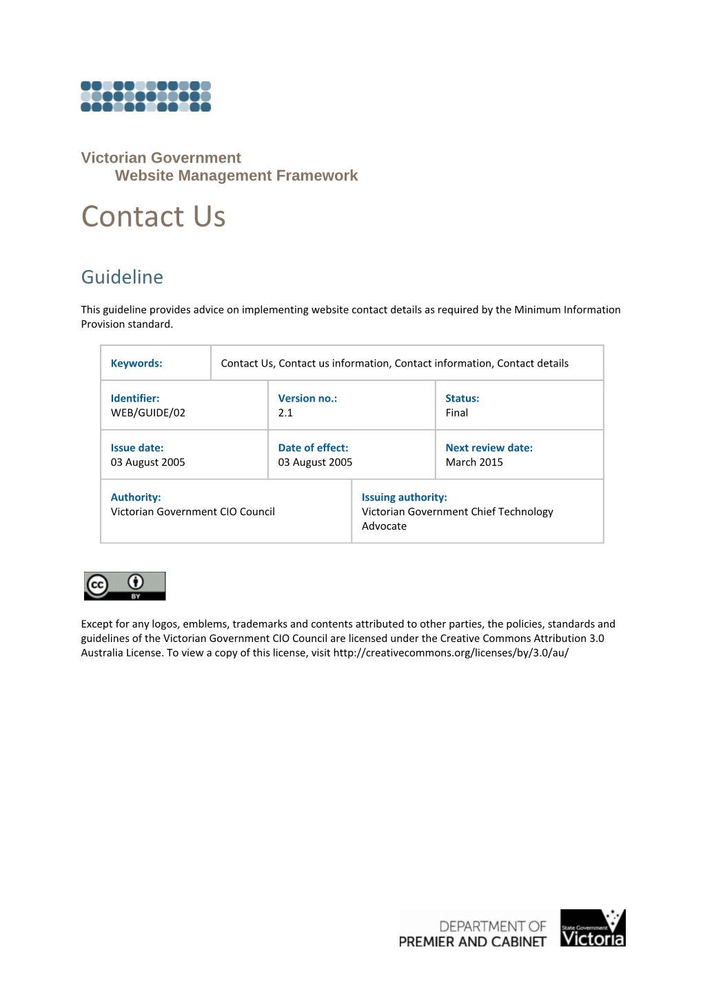 Victorian Government Website Management Framework