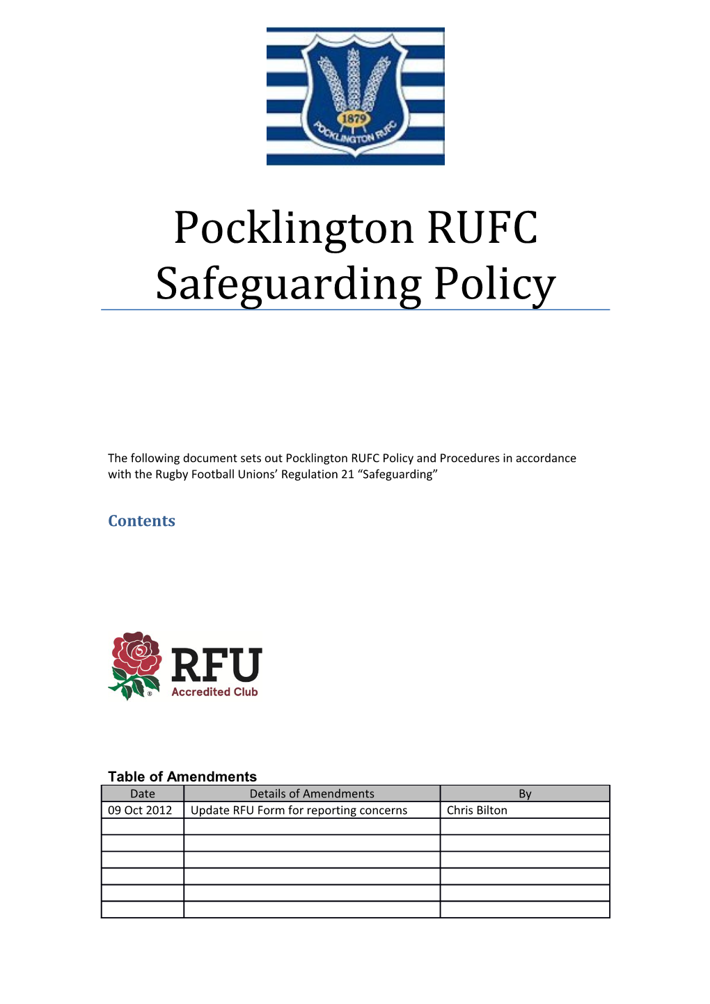 Pocklington RUFC Safeguarding Policy