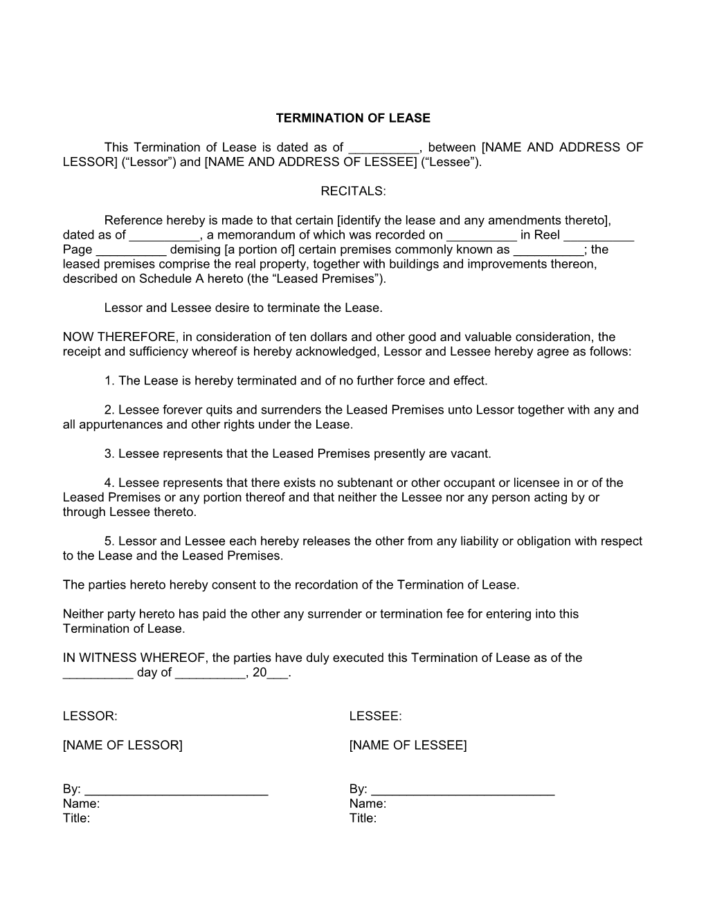 Termination of Lease