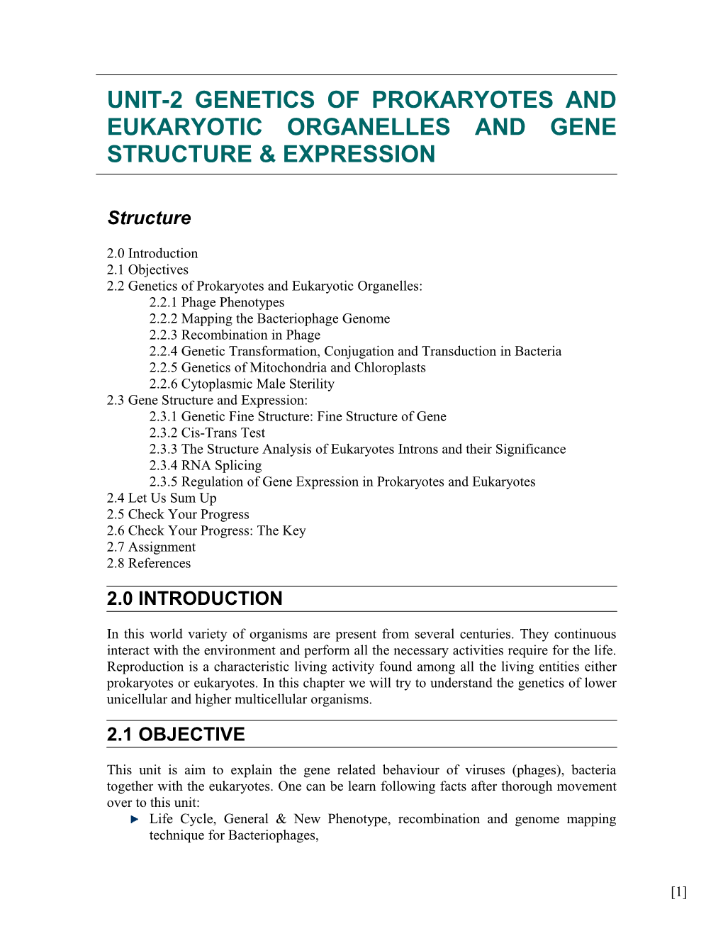 Unit-2 Genetics Of Prokaryotes And Eukaryotic Organelles And Gene Structure & Expression