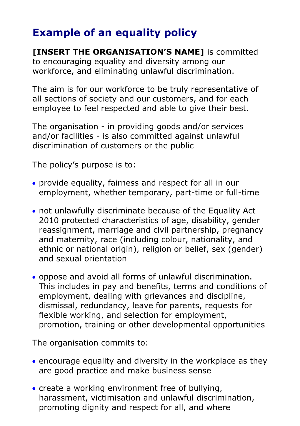 Example of an Equality Policy