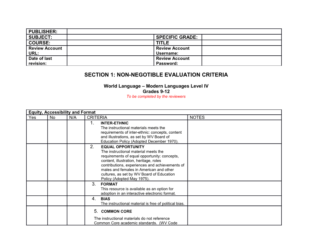 Section 1: Non-Negotible Evaluation Criteria