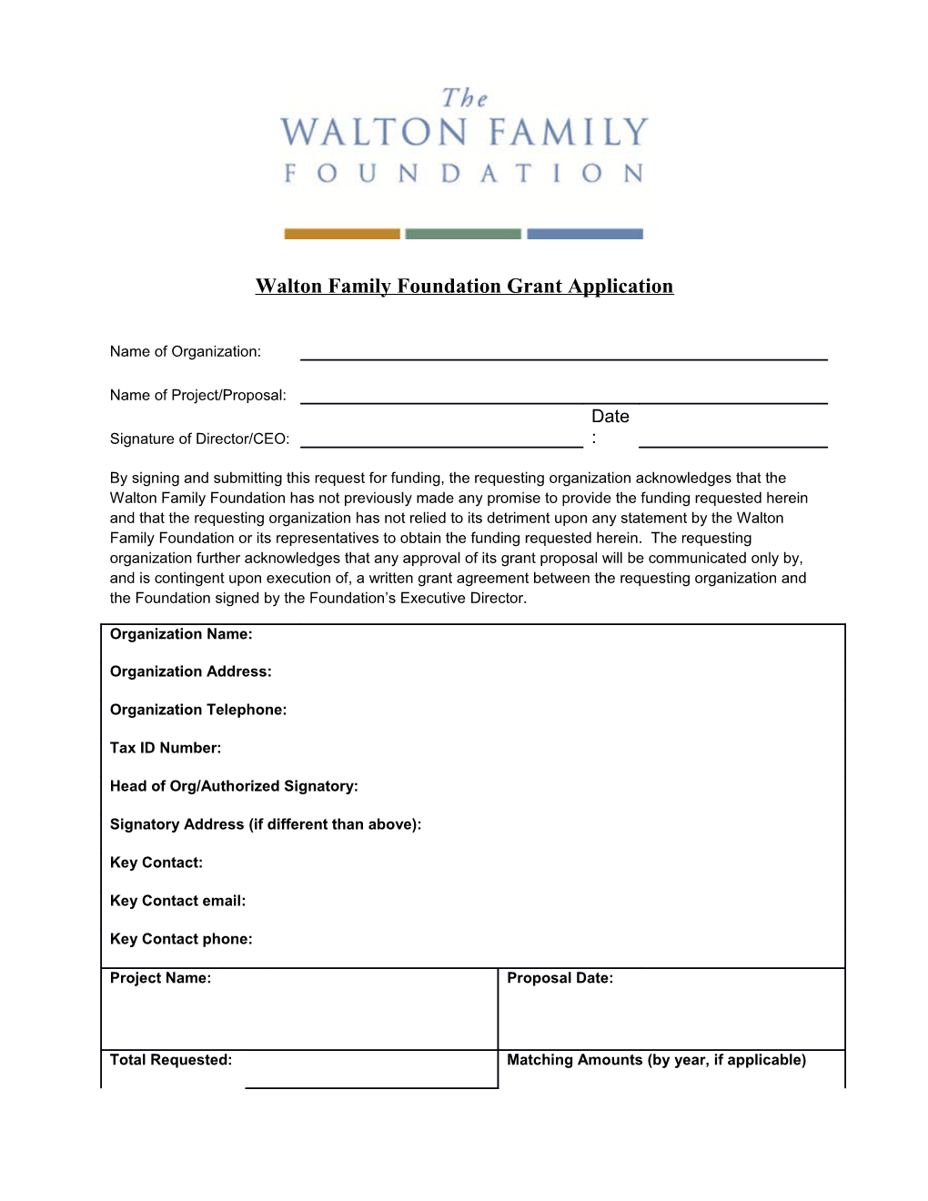 Walton Family Foundation Grant Application