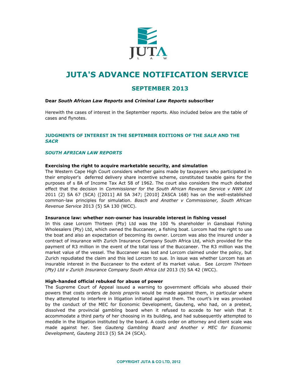 Juta's Advance Notification Service s1