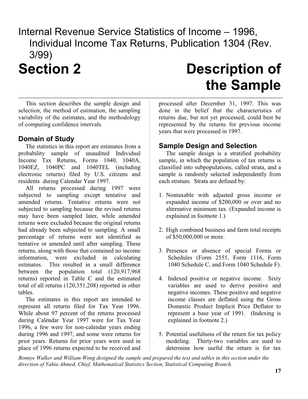 Internal Revenue Service Statistics of Income 1996, Individual Income Tax Returns, Publication