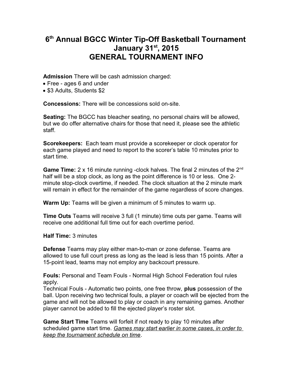 2Nd Annual BGCC Winter Tip Off Basketball Tournament