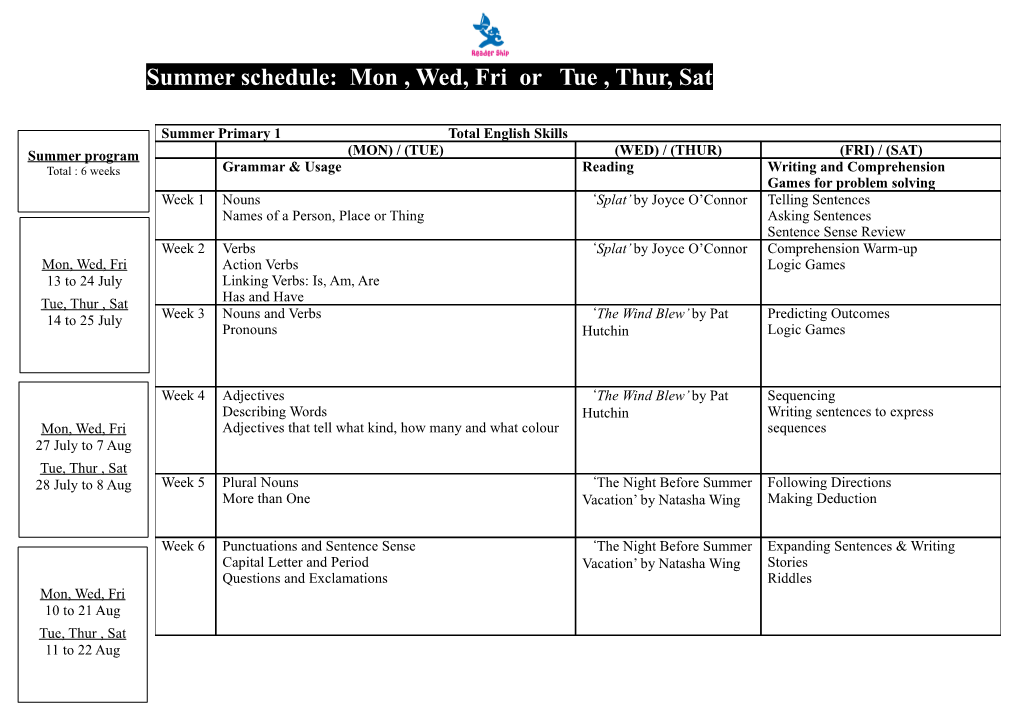 Summer Primary 1 Total English Skills