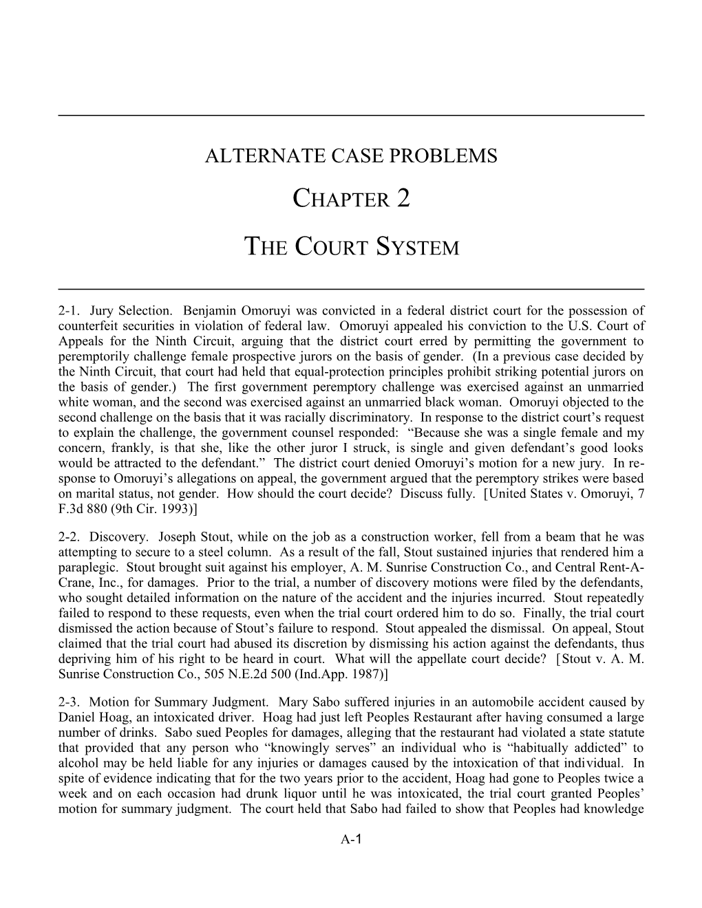 Alternate Case Problems