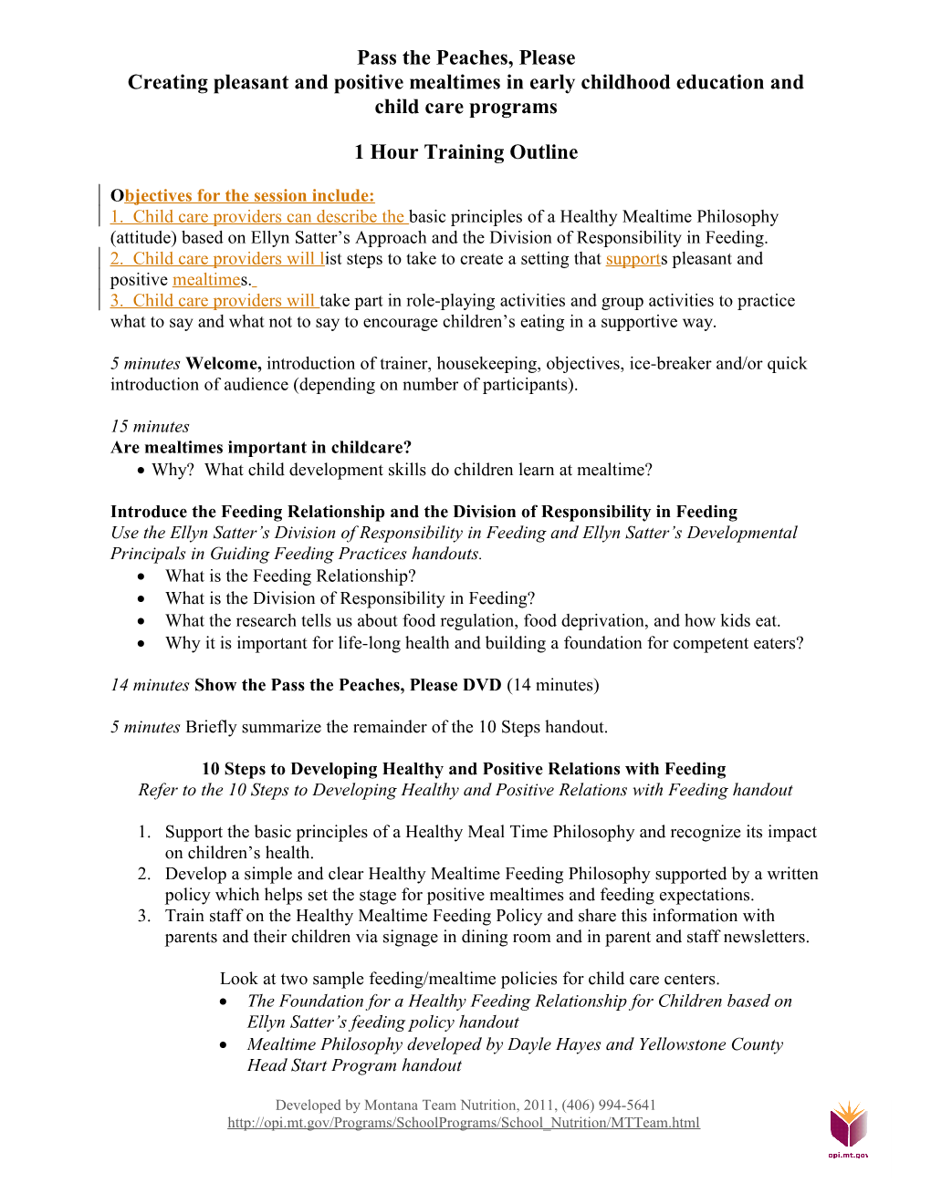 Outline for March 12 Training in Poplar