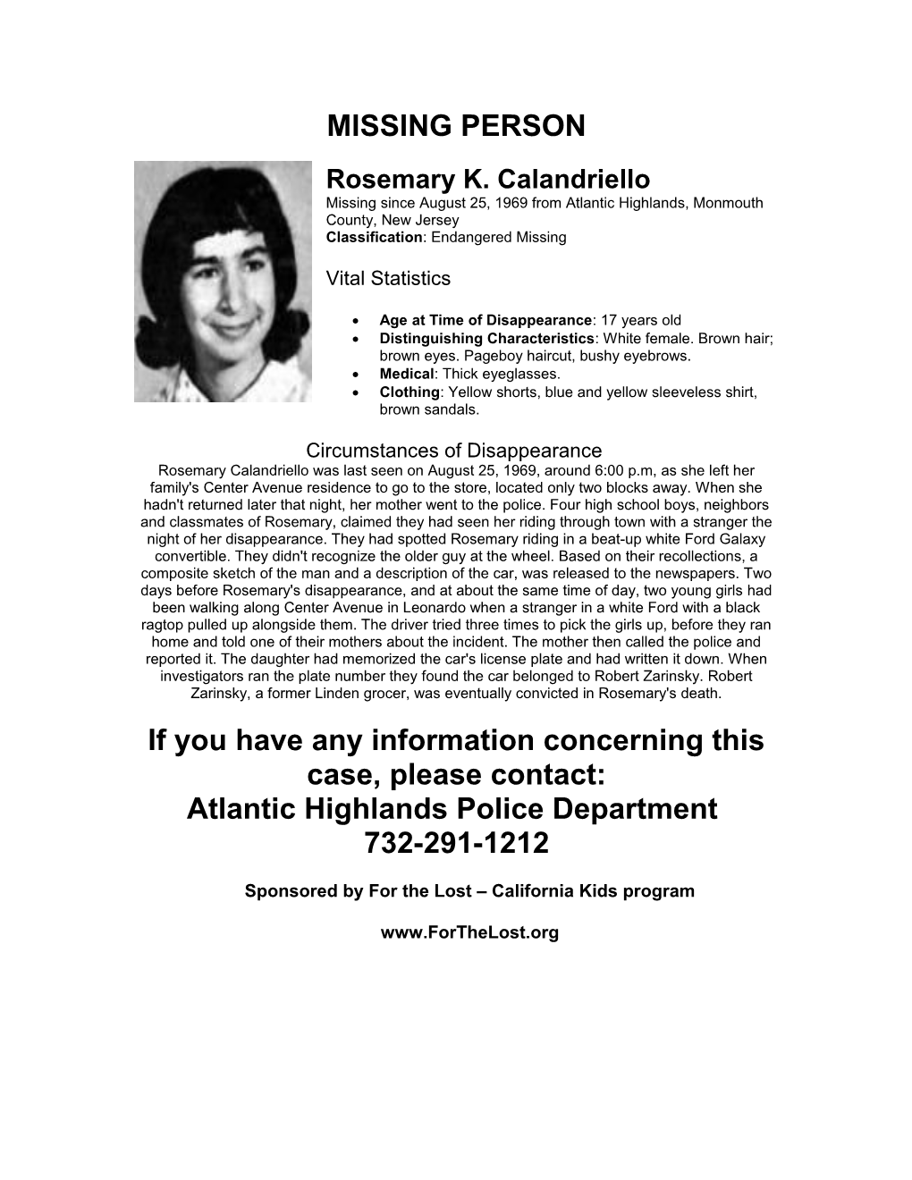 Age at Time of Disappearance : 17 Years Old