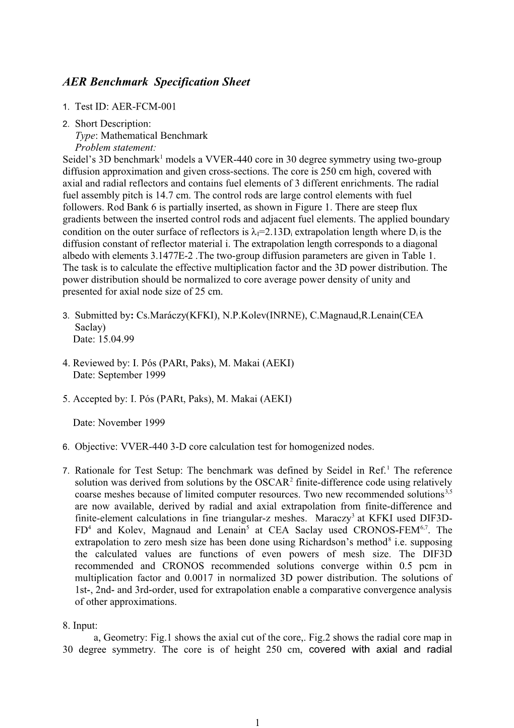 AER Benchmark Specification Sheet