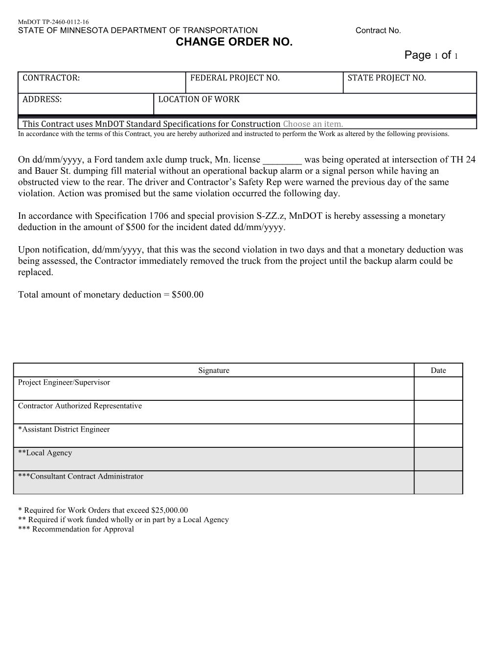 STATE of MINNESOTA DEPARTMENT of TRANSPORTATION Contract No