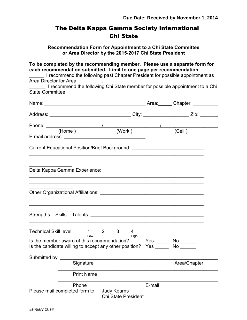 Recommendation Form for Appointment to a Chi State Committee