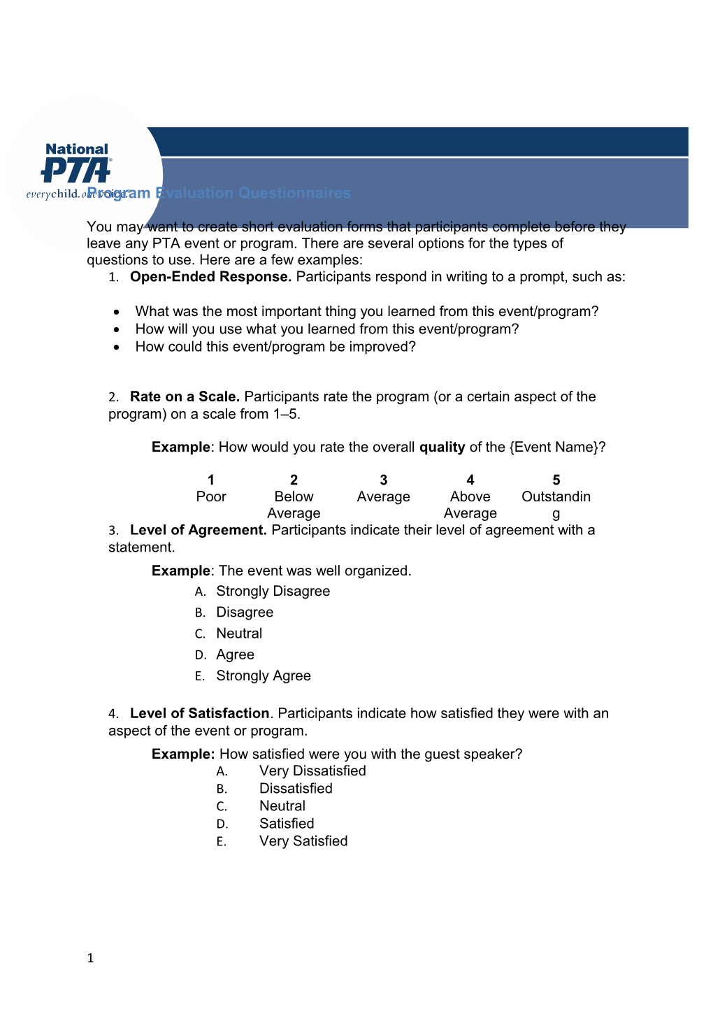 Program Evaluation Questionnaires