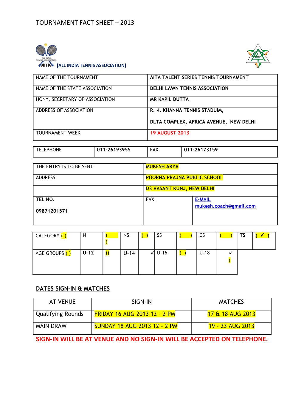 Tournament Fact - Sheet s3