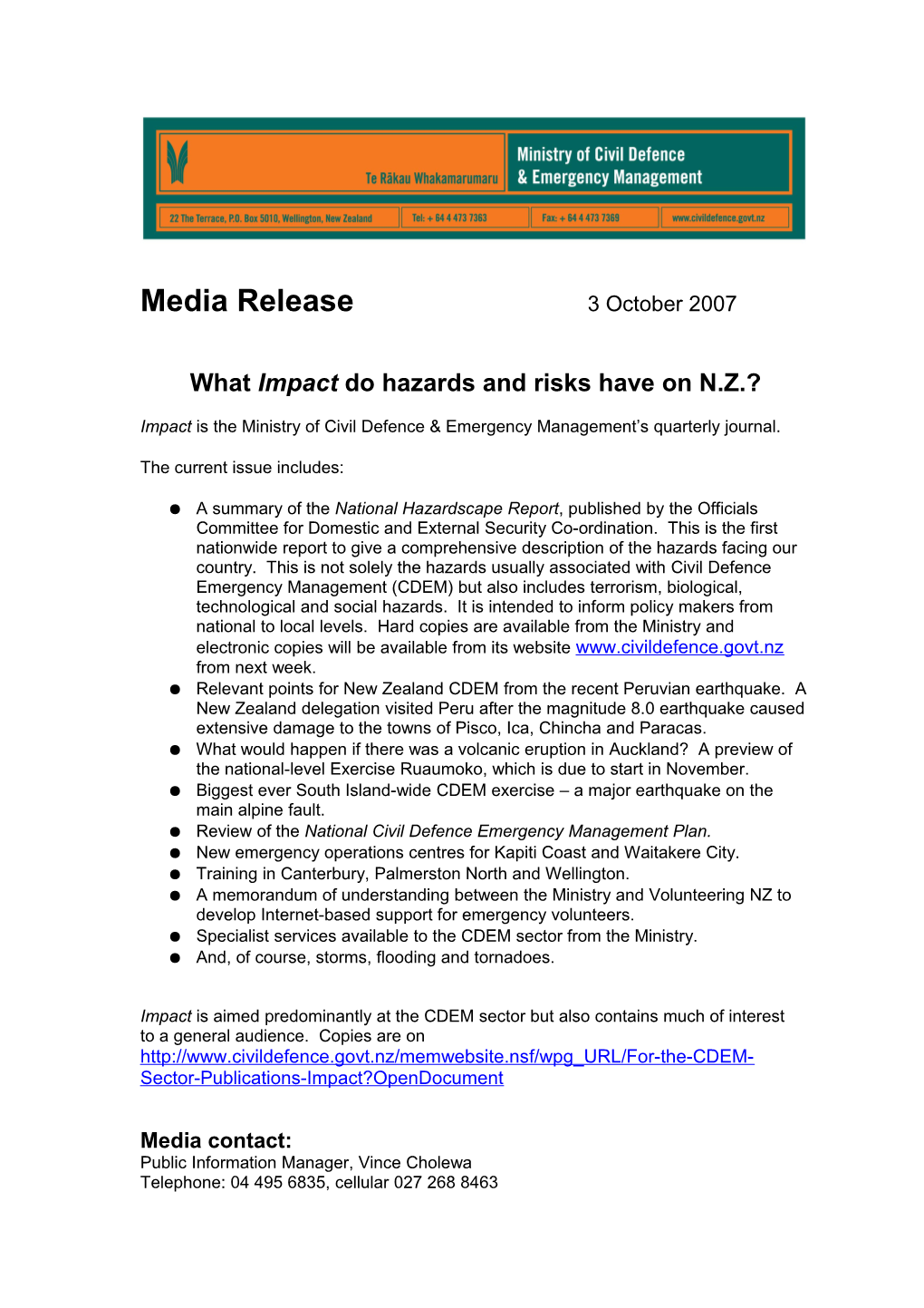 What Impact Do Hazards and Risks Have on N.Z.?