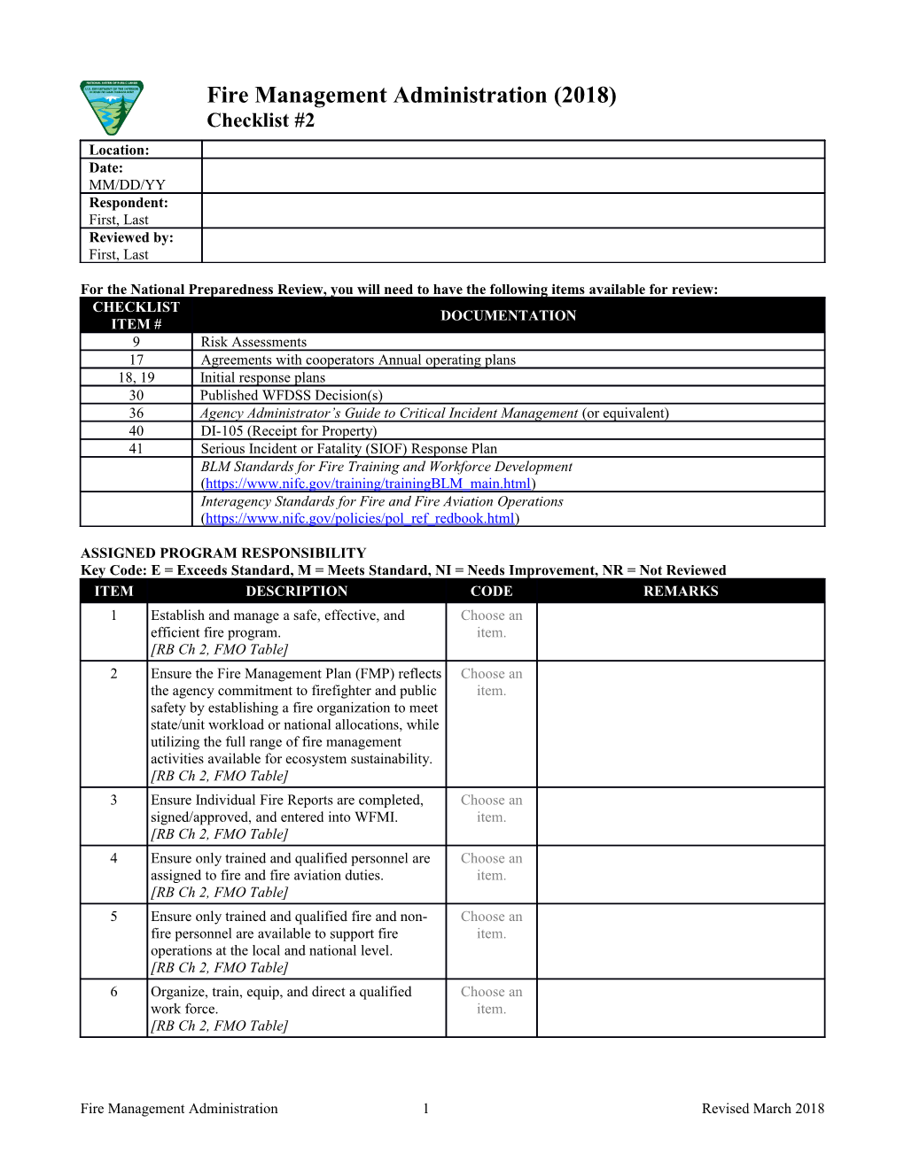 Key Code: E = Exceeds Standard, M = Meets Standard, NI = Needs Improvement, NR = Not Reviewed s1