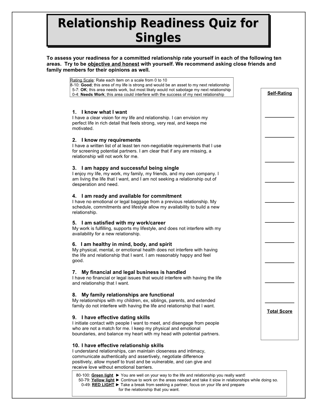 Relationship Readiness Review