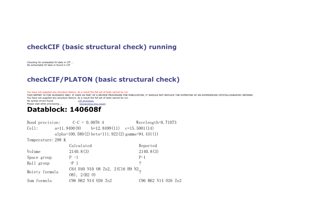 Checkcif (Basic Structural Check) Running