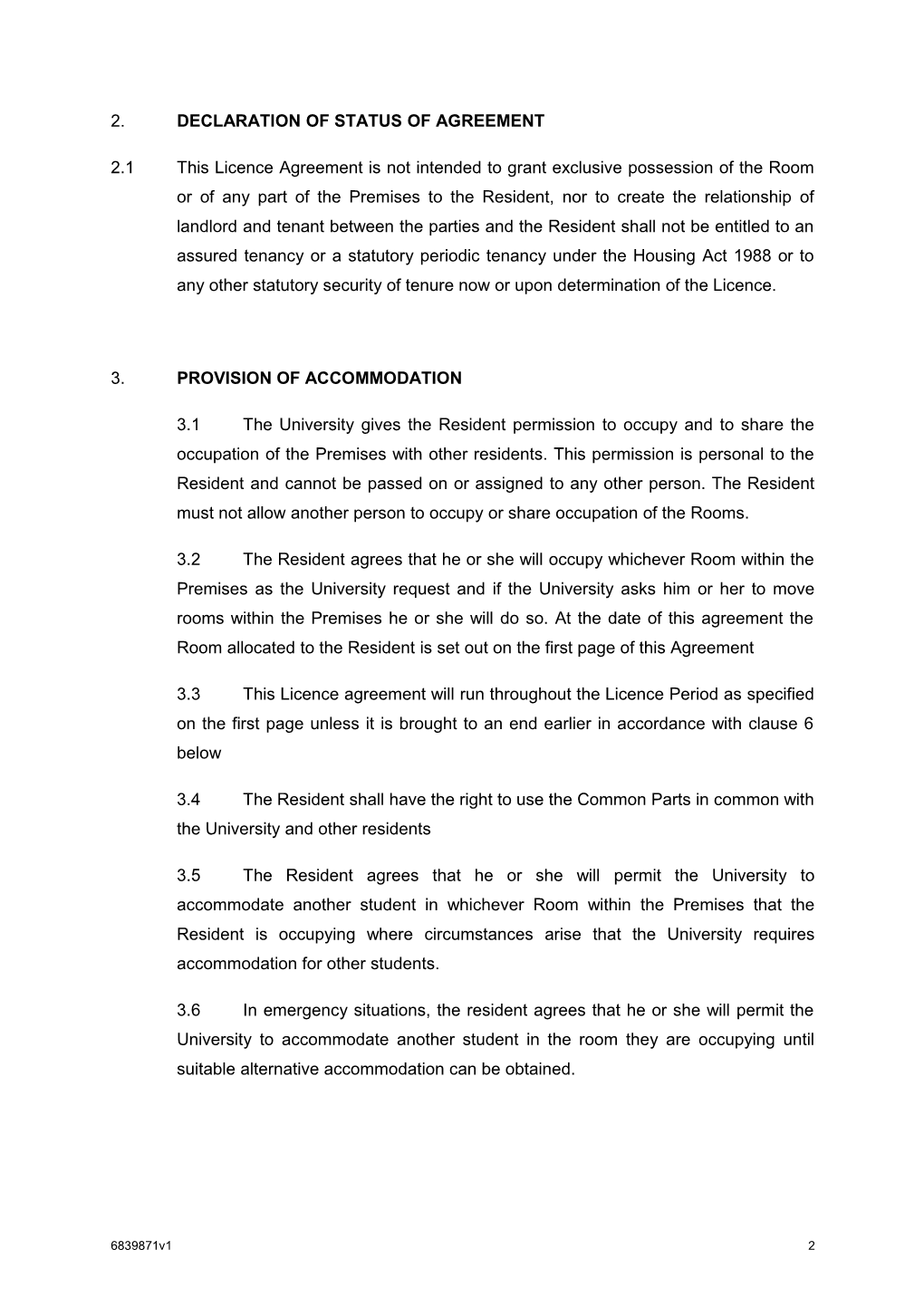 Student Residential Licence Agreement Terms and Conditions