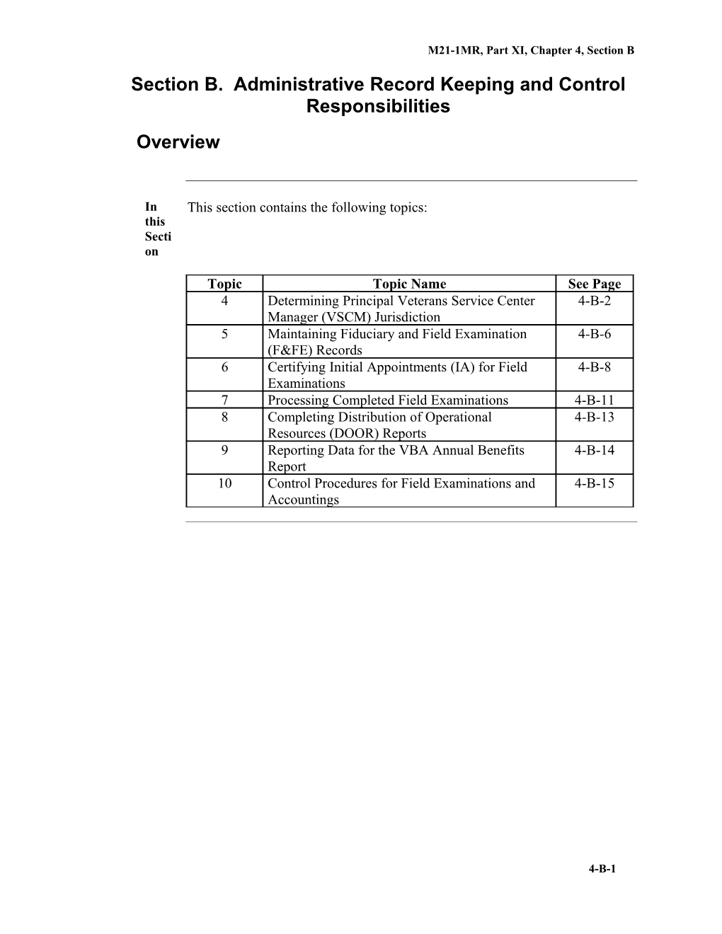 M21-1MR, Part XI, Chapter 4, Section B. Administrative Record Keeping and Control