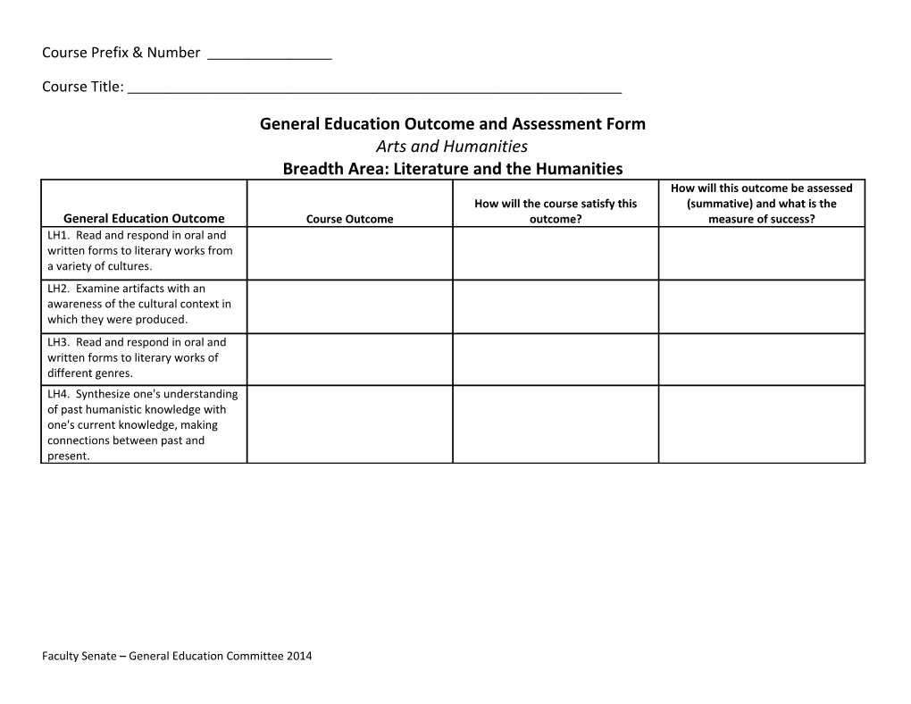General Education Outcome and Assessment Form
