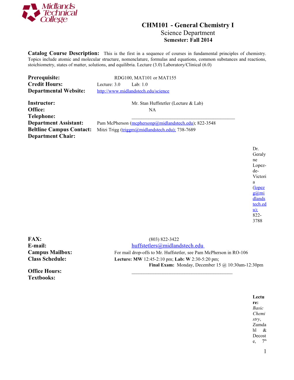 CHM101 - General Chemistry I