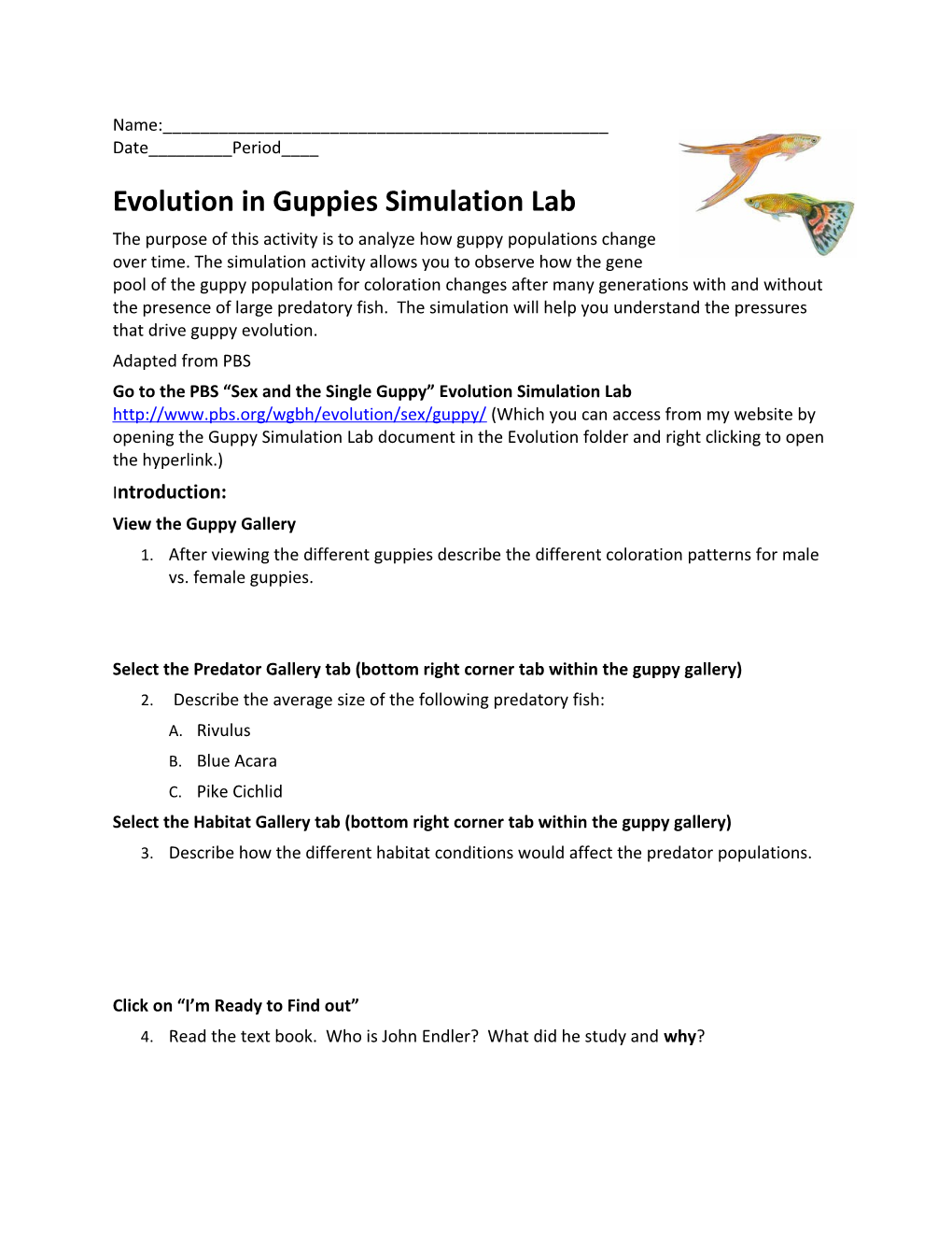 Evolution in Guppies Simulation Lab