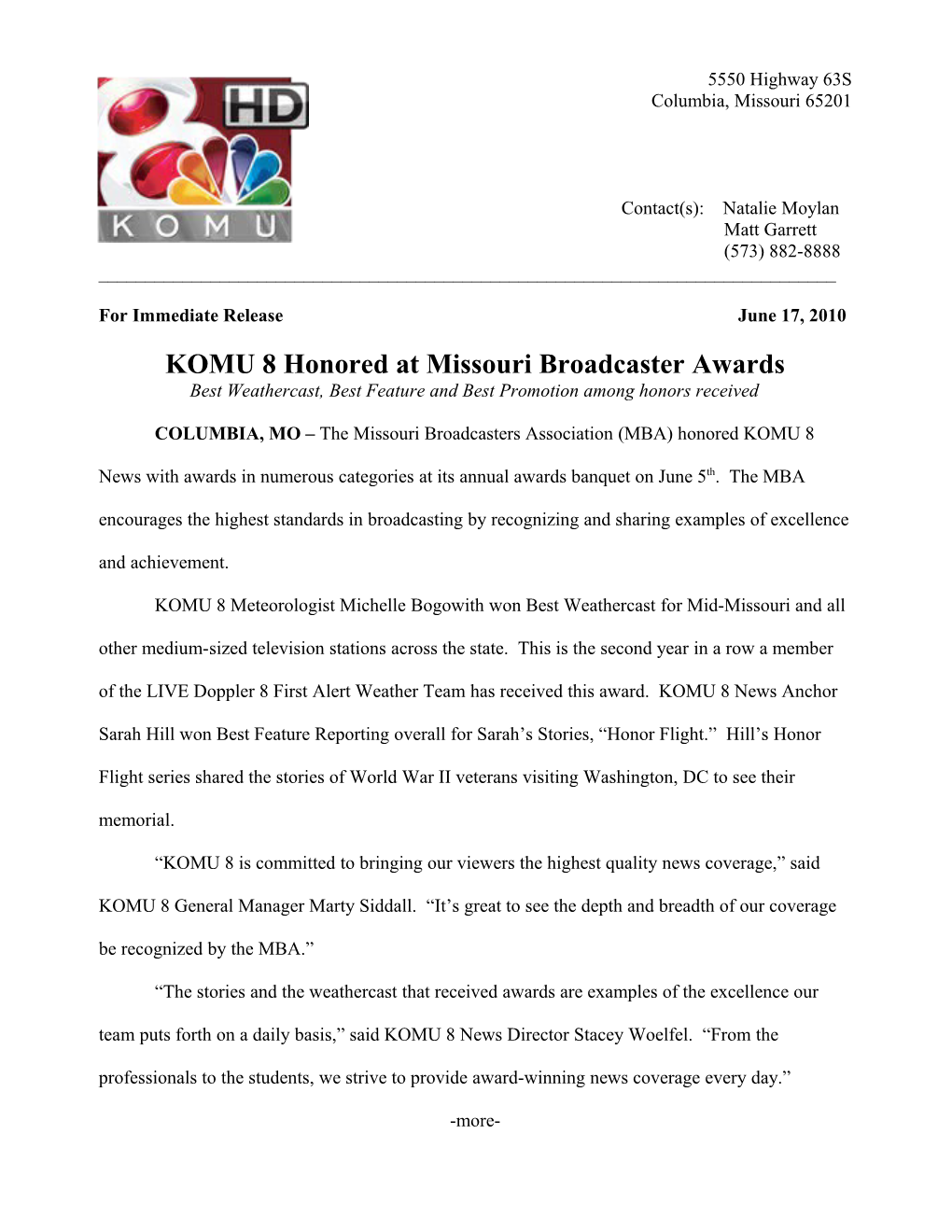 KOMU 8 Honored at Missouri Broadcaster Awards