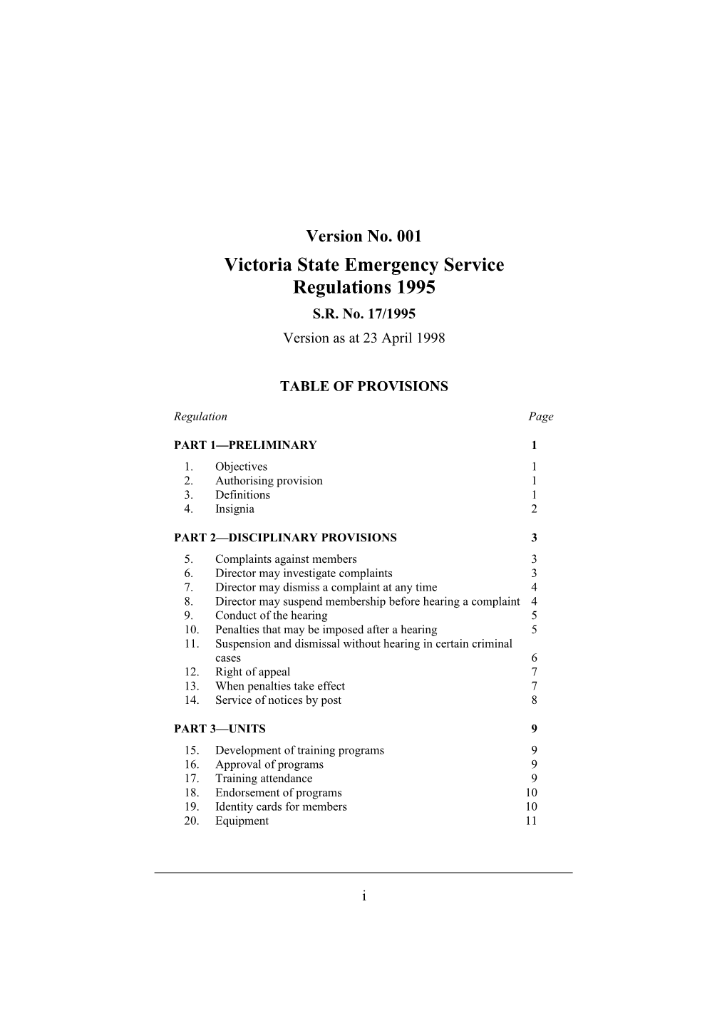 Victoria State Emergency Service Regulations 1995