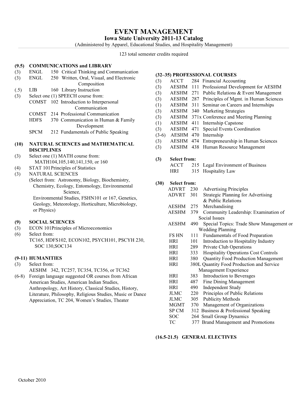 Curriculum Sheet Hri 97-99Catalog