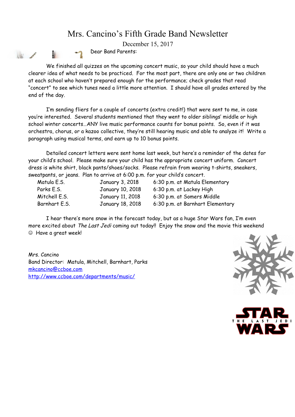 Mrs. Cancino S Fifth Grade Band Newsletter s2