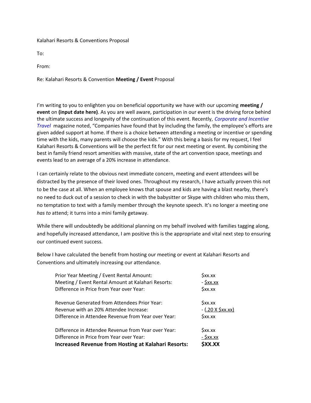 Kalahari Resorts & Conventions Proposal