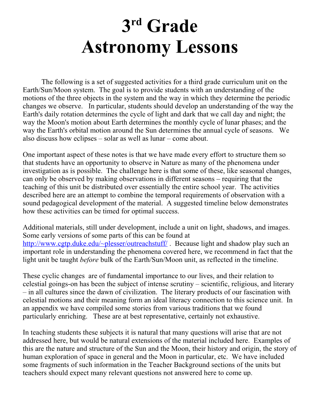 Astronomy Lessons