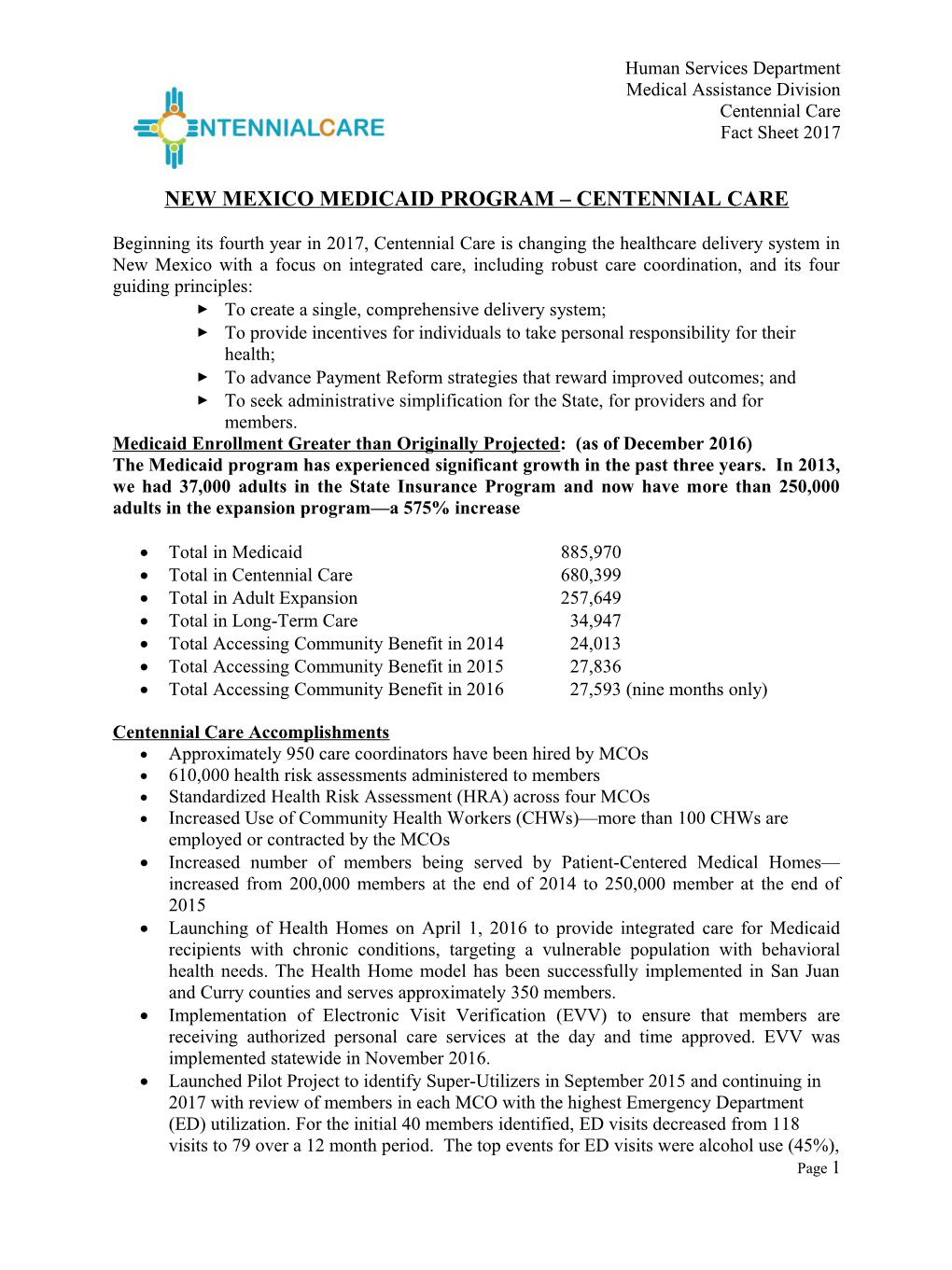 New Mexico Medicaid Program Centennial Care