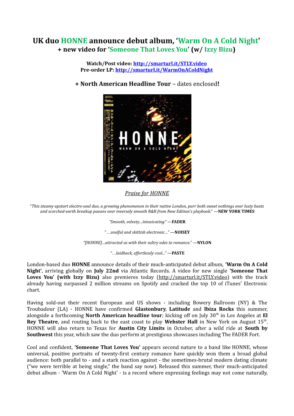 UK Duo HONNE Announce Debut Album, Warm on a Cold Night'