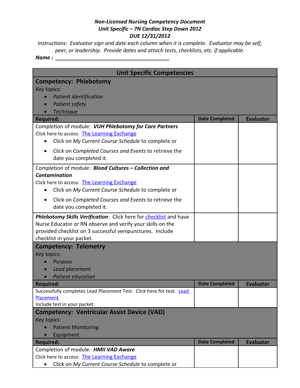 Licensed Nursing Competency Document