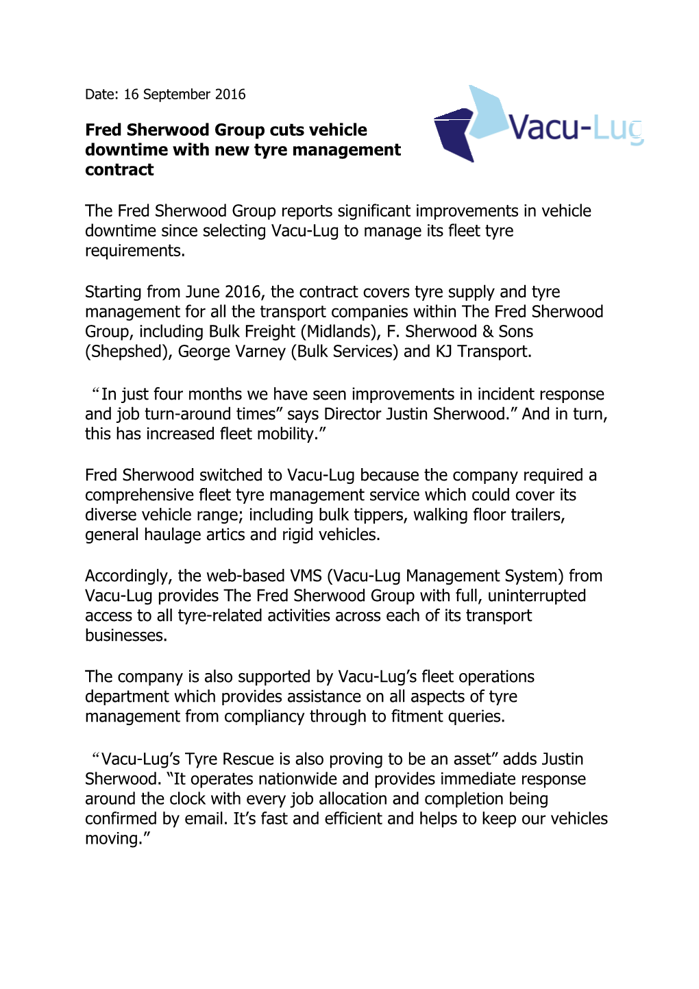 Fred Sherwood Group Cuts Vehicle Downtime with New Tyre Management Contract