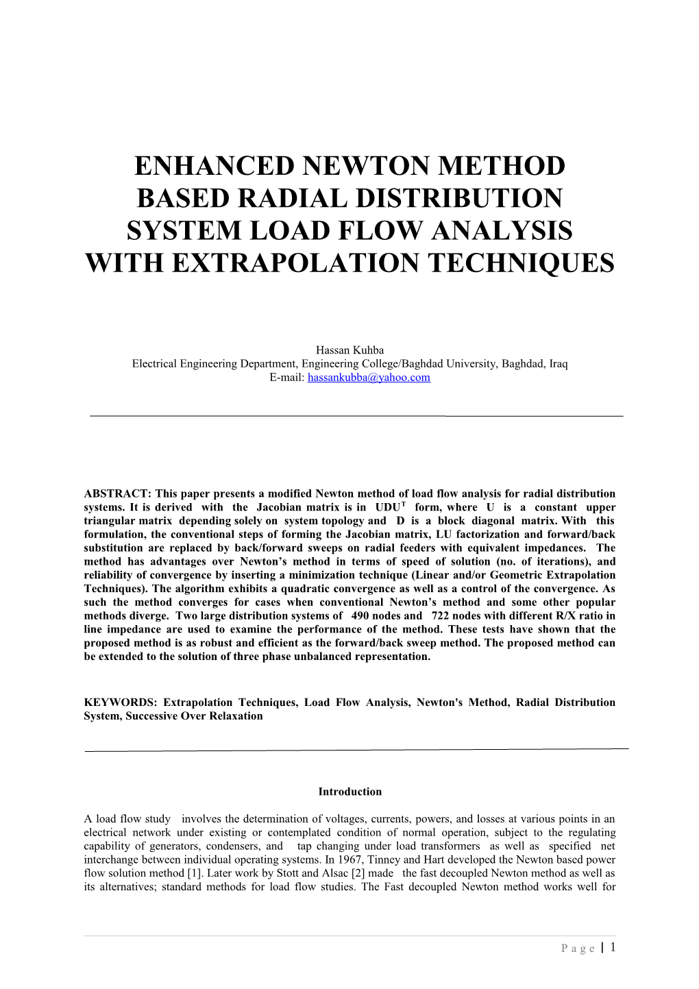 An Improved Newton Method for Radial Distribution System Load Analysis