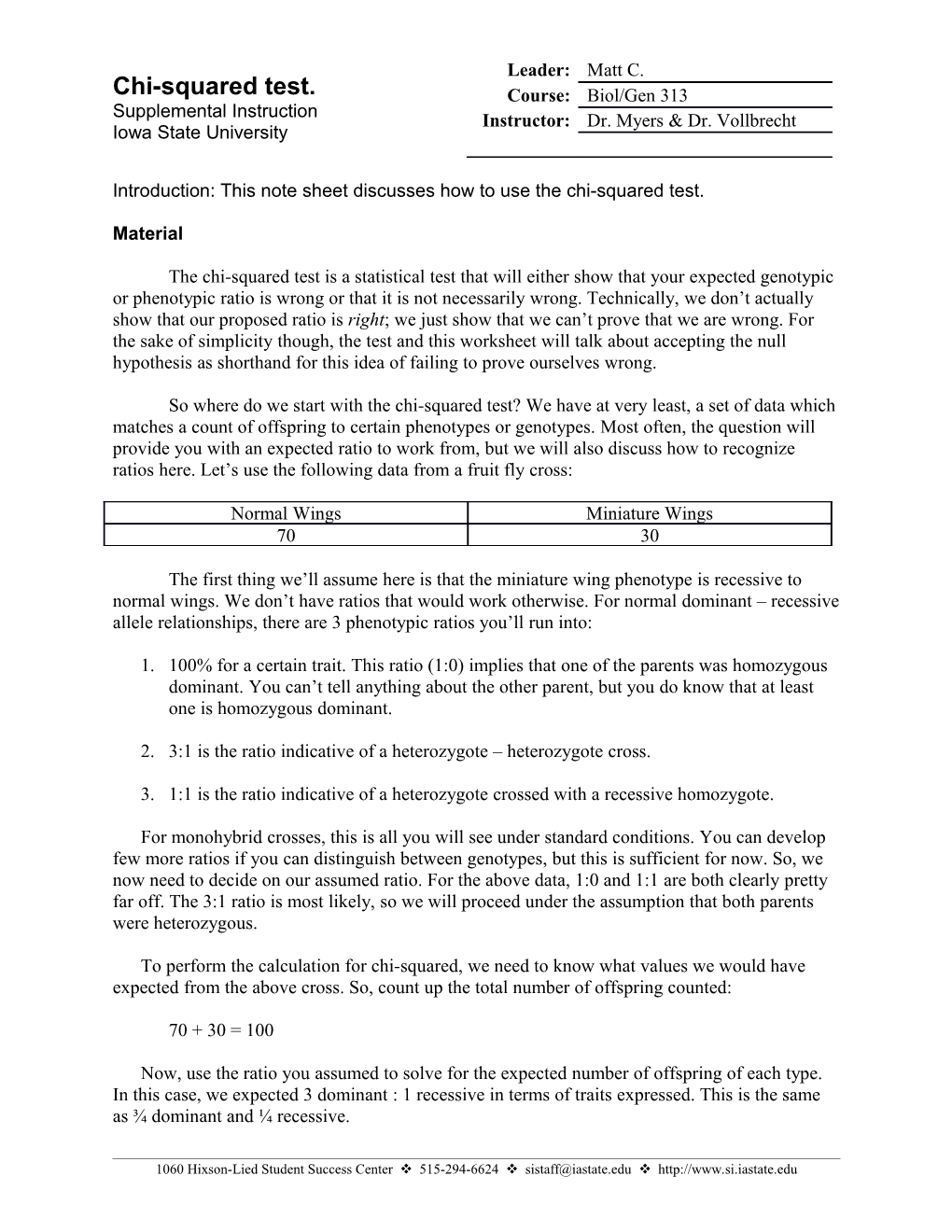 Introduction: This Note Sheet Discusses How to Use the Chi-Squared Test