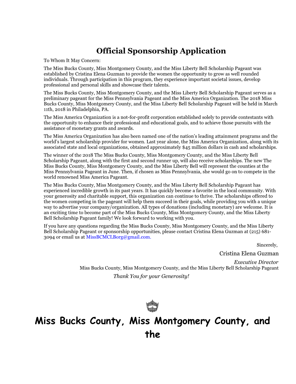 Miss Bucks County, Miss Montgomery County, and Miss Liberty Bell Scholarship Pageant